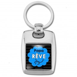 Porte Clés Rectangle Acier 2 Faces Papa Rêve - Fond bleu