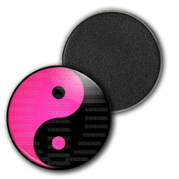 Magnet Aimant Frigo 3.8cm Yin Yang Rose Fuschia Noir Harmonie Equilibre Feng Shui Paix Peace