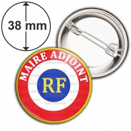 Badge 38mm Epingle Cocarde RF Bleu Blanc Rouge Maire Adjoint Blanc Position Haut