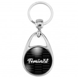 Porte Clés Métal 2 Faces Logo 3cm Feminist - Girl Power - Fond Noir
