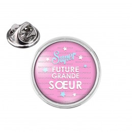 Pin's rond 2cm argenté Super Future GRANDE SUR - Etoile Fond Rose
