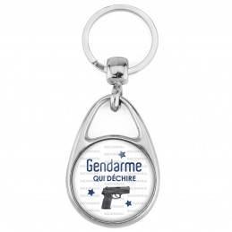 Porte Clés Métal 2 Faces Logo 3cm Gendarme qui déchire - P.A. Fond Blanc