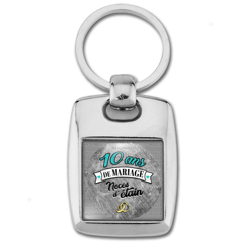 Porte Cles Rectangle Acier 2 Faces 10 Ans De Mariage Noces D Etain Anneaux Anniversaire Mariage