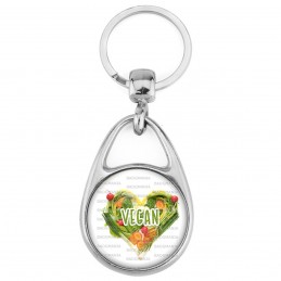 Porte Clés Métal 2 Faces Logo 3cm Vegan Forme COEur en Légumes