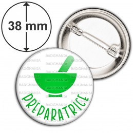 Badge 38mm Epingle Préparatrice en Pharmacie Mortier Vert Fond Blanc