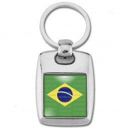 Porte Clés Rectangle Acier 2 Faces Drapeau Brésil Brésilien Brazil Flag
