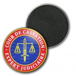 Magnet Aimant Frigo 3.8cm Cocarde Bleu Rouge Expert Judiciaire Cours de Cassation Texte Blanc