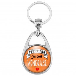 Porte Clés Métal 2 Faces Logo 3cm J'Peux Pas Je suis Vendeuse - Coeur Fond Orange