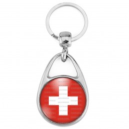 Porte Clés Métal 2 Faces Logo 3cm Drapeau Suisse Switzerland Flag Croix Blanche Emblème