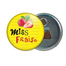 Décapsuleur 6cm Aimant Magnet Miss Fraise - Fruit fraises sur fond jaune