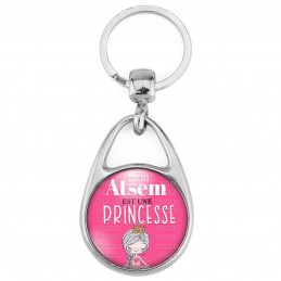 Porte Clés Métal 2 Faces Logo 3cm Mon ATSEM est une Princesse - Couronne Fond Rose - Ecole