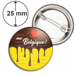 Badge 25mm Epingle J'Aime Cur Ma Belgique - Chocolat Coulant