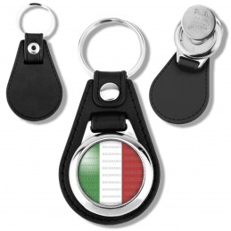 Porte-Clés Cuir Vegan Rond Jeton Caddie Drapeau Italien Italie Italy Flag Tricolore Vert Blanc Rouge
