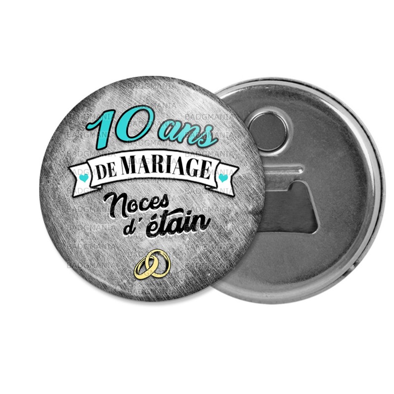 Decapsuleur 6cm Aimant Magnet 10 Ans De Mariage Noces D Etain Anneaux Anniversaire Mariage