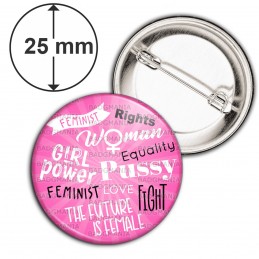 Badge 25mm Epingle Girl Power Feminist Fond Rose