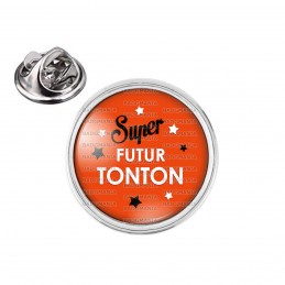 Pin's rond 2cm argenté Super Futur TONTON - Etoiles Fond Orange