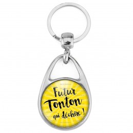 Porte Clés Métal 2 Faces Logo 3cm Futur Tonton qui Déchire - Fond jaune