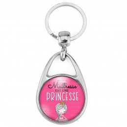 Porte Clés Métal 2 Faces Logo 3cm Ma Maîtresse est une Princesse - Fond rose