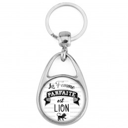 Porte Clés Métal 2 Faces Logo 3cm La Femme Parfaite est LION Signe Astrologique