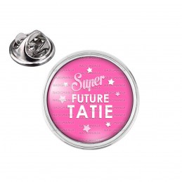 Pin's rond 2cm argenté Super Future TATIE - Etoiles Fond Rose