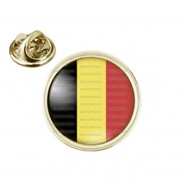 Pin's rond 2cm doré Drapeau Belge Belgique Belgium Flag Emblème Tricolore Noir Or Rouge
