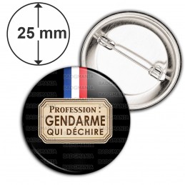 Badge 25mm Epingle Profession : Gendarme qui déchire - Bleu Blanc Rouge Fond Noir