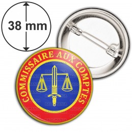 Badge 38mm Epingle Cocarde Commissaire Aux Comptes Bleu Rouge Glaive Balance Cercle Jaune