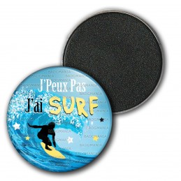 Magnet Aimant Frigo 3.8cm J'Peux Pas J'ai Surf - Planche Surfeur Vague