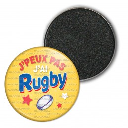 Magnet Aimant Frigo 3.8cm J'Peux Pas j'ai Rugby - Ballon Ovale - Fond Orange