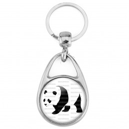 Porte Clés Métal 2 Faces Logo 3cm Panda Géant Ursidés Animal Chine Noir et Blanc